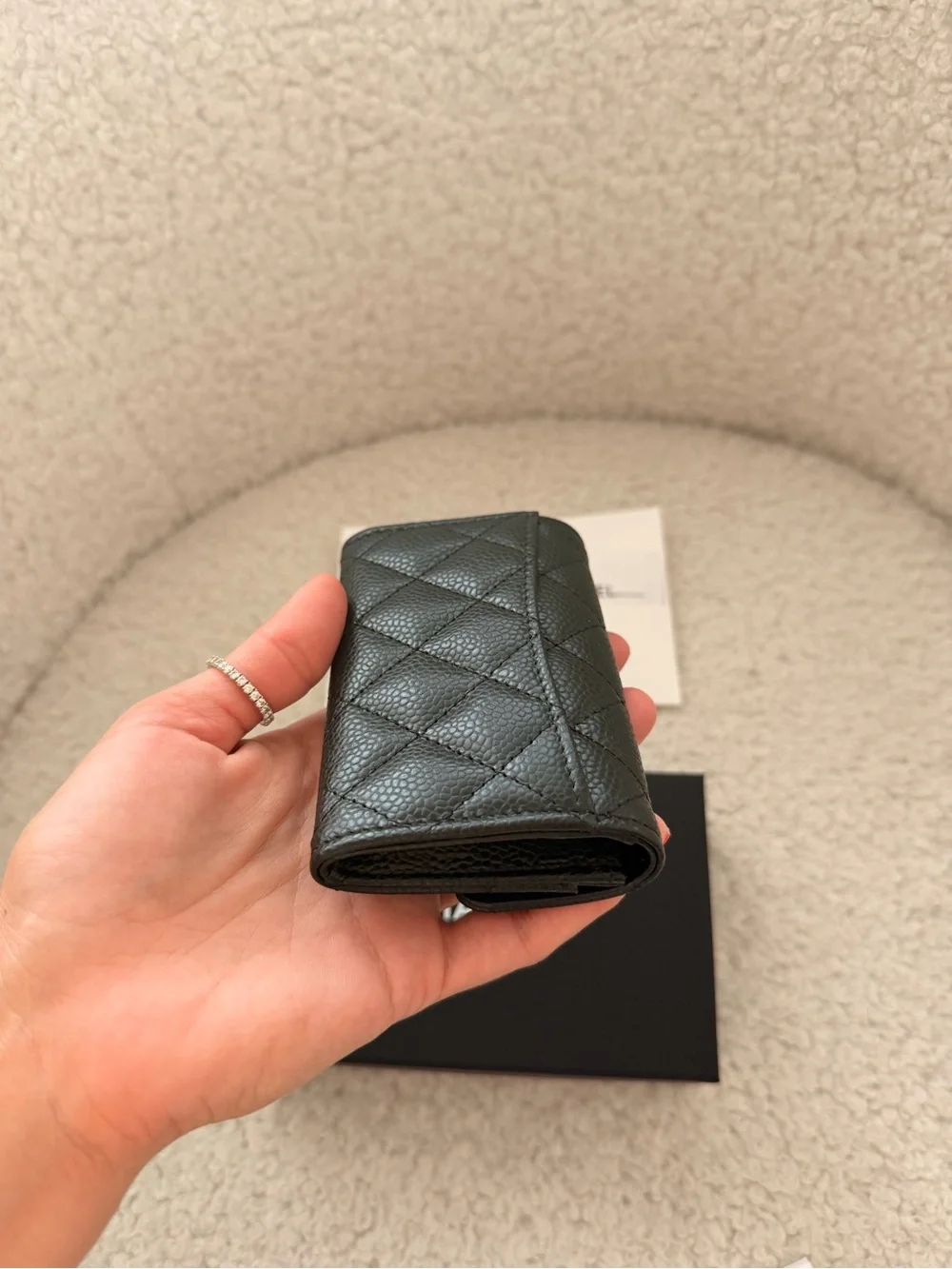 CHANEL Black Quilted Pebbled Leather Card holder Wallet with Gold CC brand new